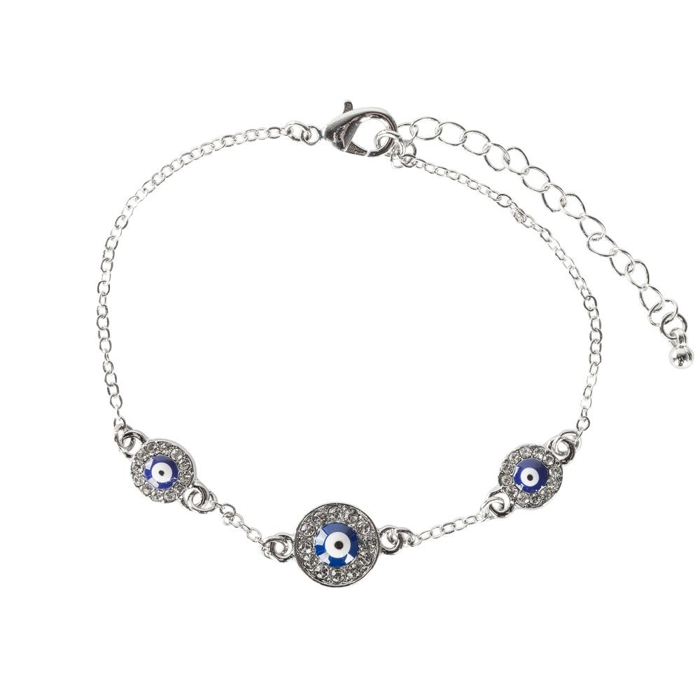 Evil Eye 3 W/ Gems SIlver Plated Link Adjustable Bracelets