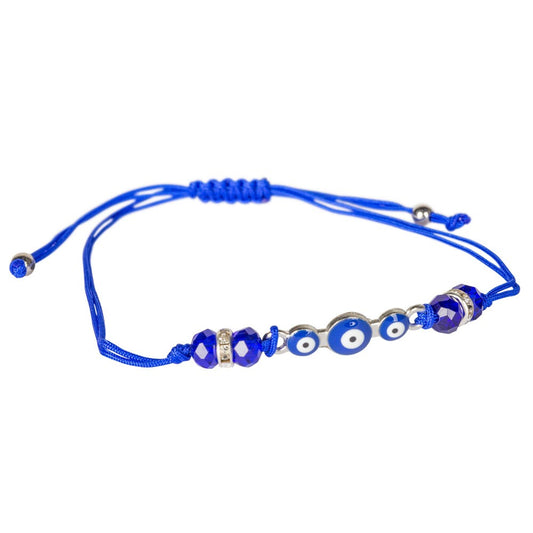 Blue Triple Evil Eye 3 with Glass Beads Adjustable String Bracelets
