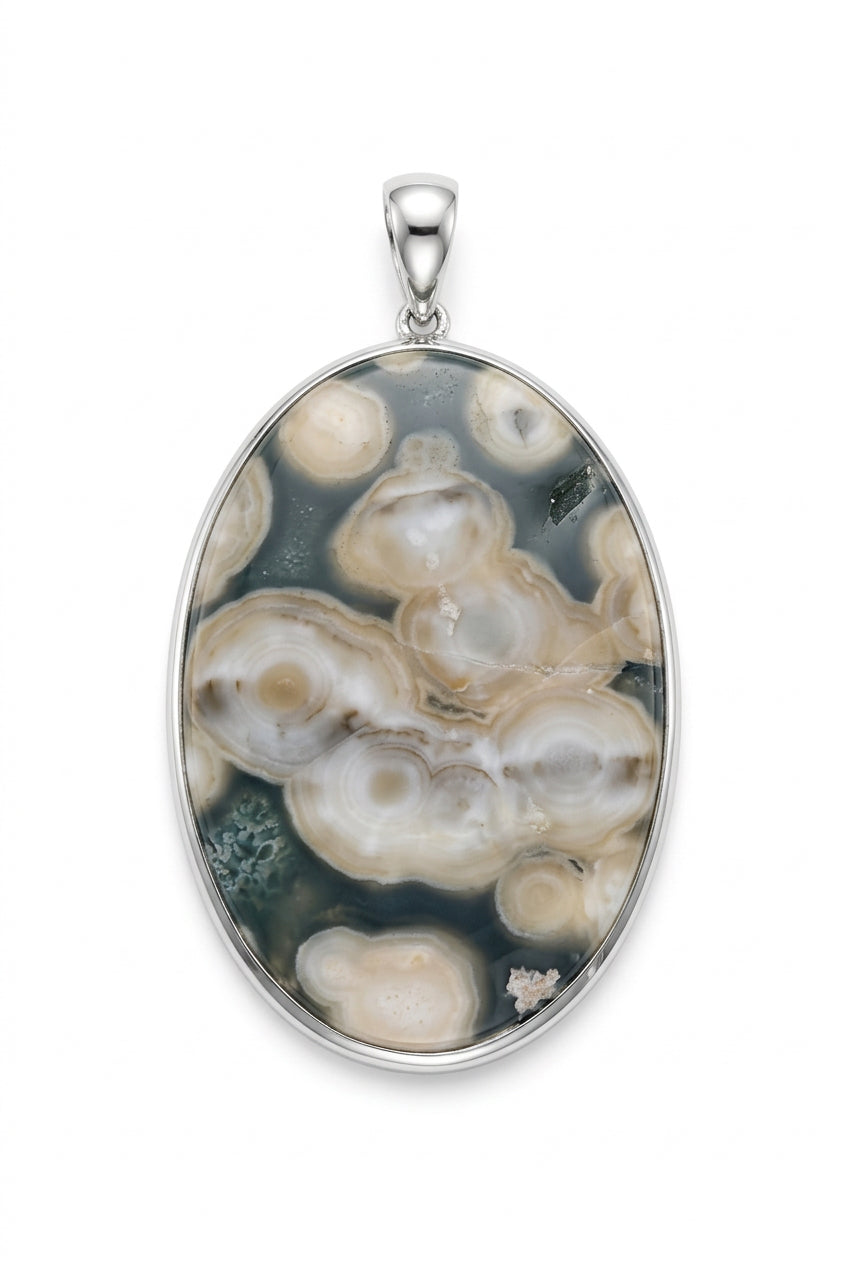 Ocean Jasper Oval Large Cab Sterling Silver Pendant