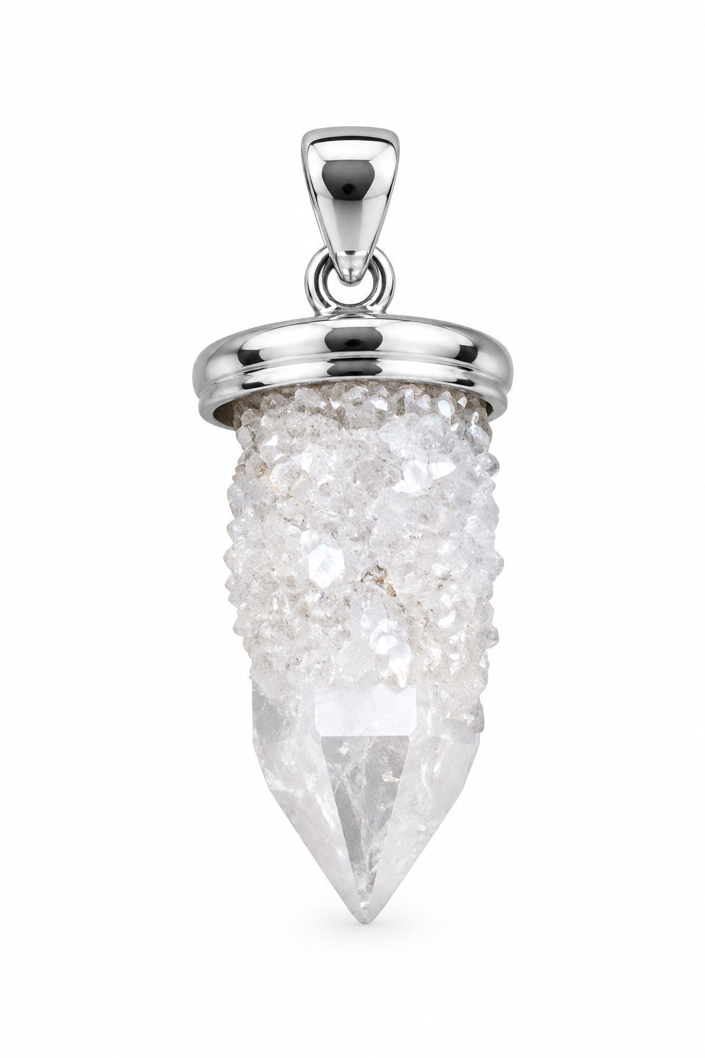 Angel Aura Spirit Quartz Point Cap Set Sterling Silver Pendant
