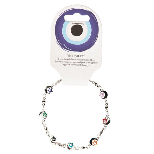 Moon and Star Multi Color Evil Eye Link Bracelet