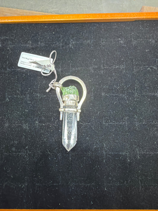 Peridot Quartz Point Cap Set Sterling Silver Pendant