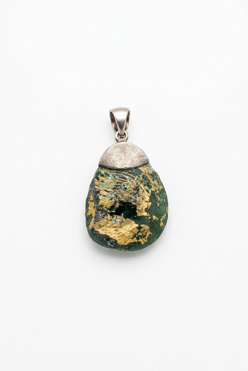 Roman Glass Natural Cap Set Sterling Silver Pendant
