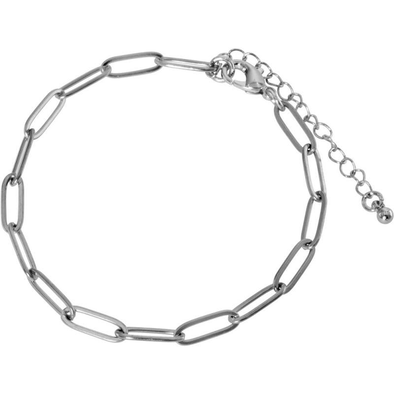 SILVER TONE STAINLESS STEEL PAPER CLIP CHAIN BRACELET