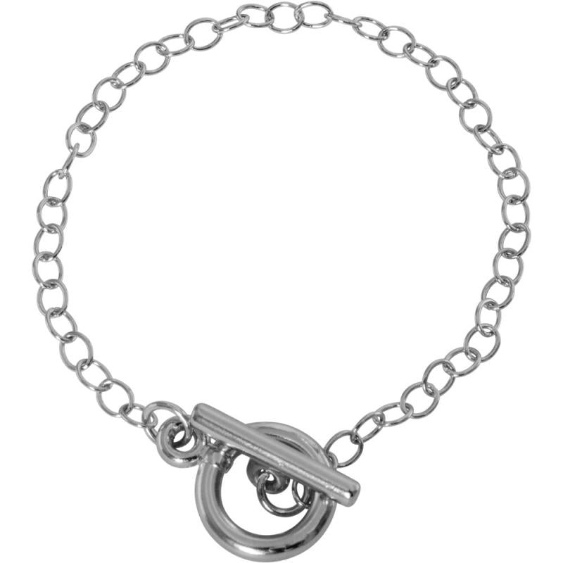 SILVER TONE STAINLESS STEEL ROLO CHAIN BRACELET