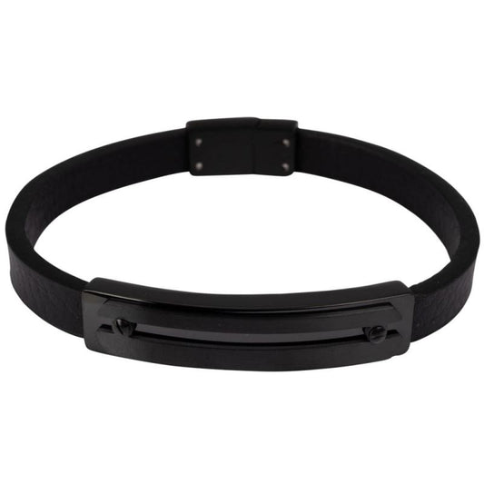 STAINLESS BLACK & BLACK BAND WITH FAUX LEATHER BRACELET