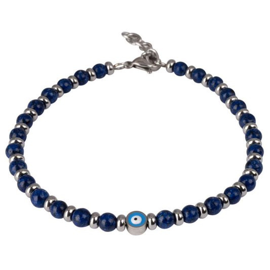 Lapis Lazuli Evil Eye Stainless Spacer Link Clasp Adjustable Bracelet