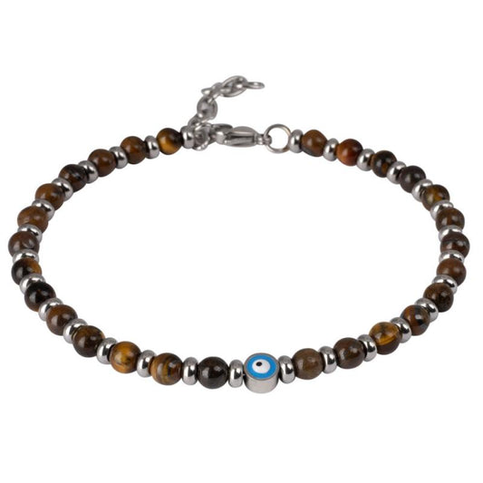 Tiger Eye Evil Eye Stainless Spacer Link Clasp Adjustable Bracelet