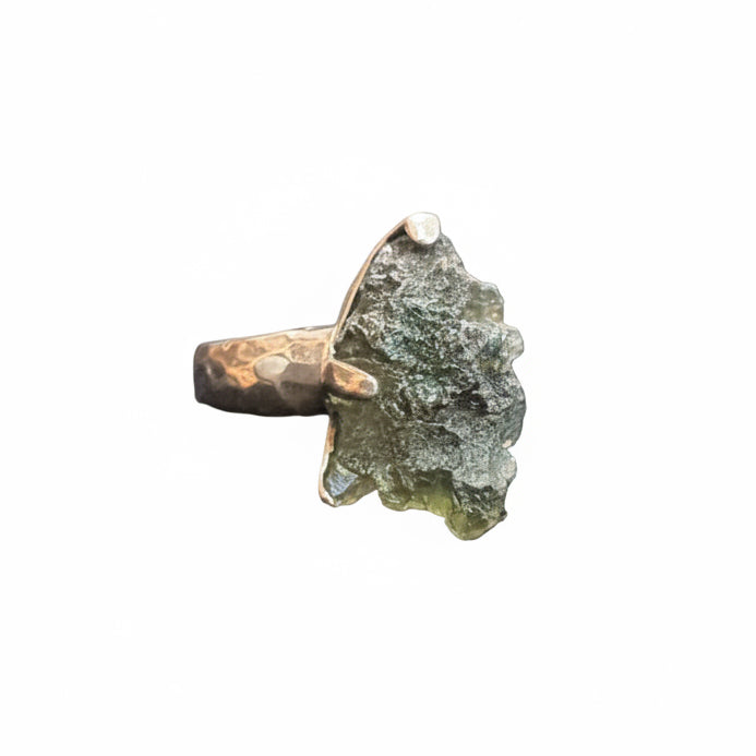 Moldavite Natural Claw Set .925 Sterling Silver Size 7