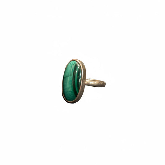 Malachite Oval Polished .925 Sterling Silver Ring Size 10