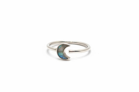 Labradorite Crescent Moon .925 Sterling Silver Ring Size 7