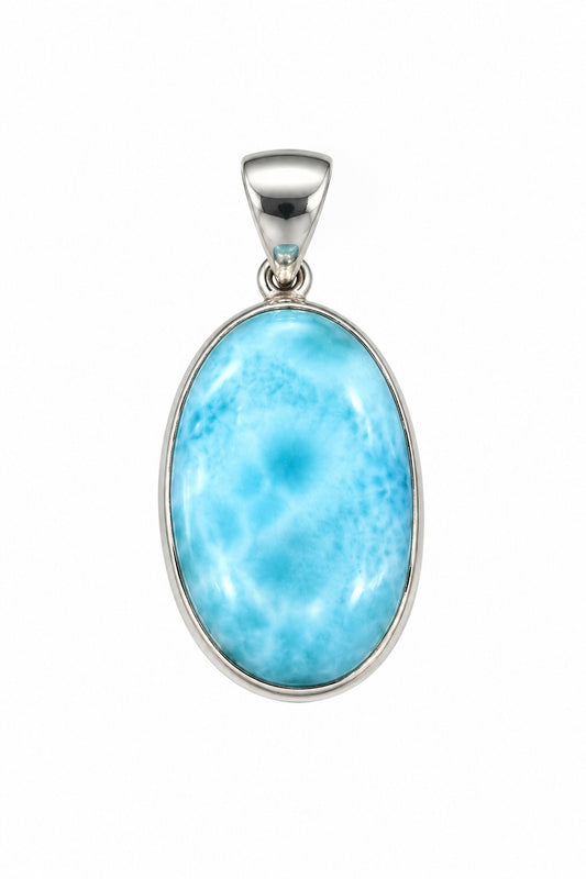 Larimar Oval Cab Sterling Silver Pendant