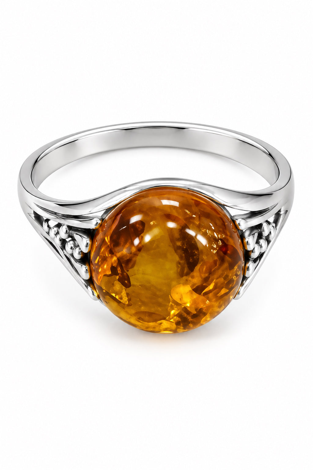 Amber Round Cab Silver Rings Stye# D