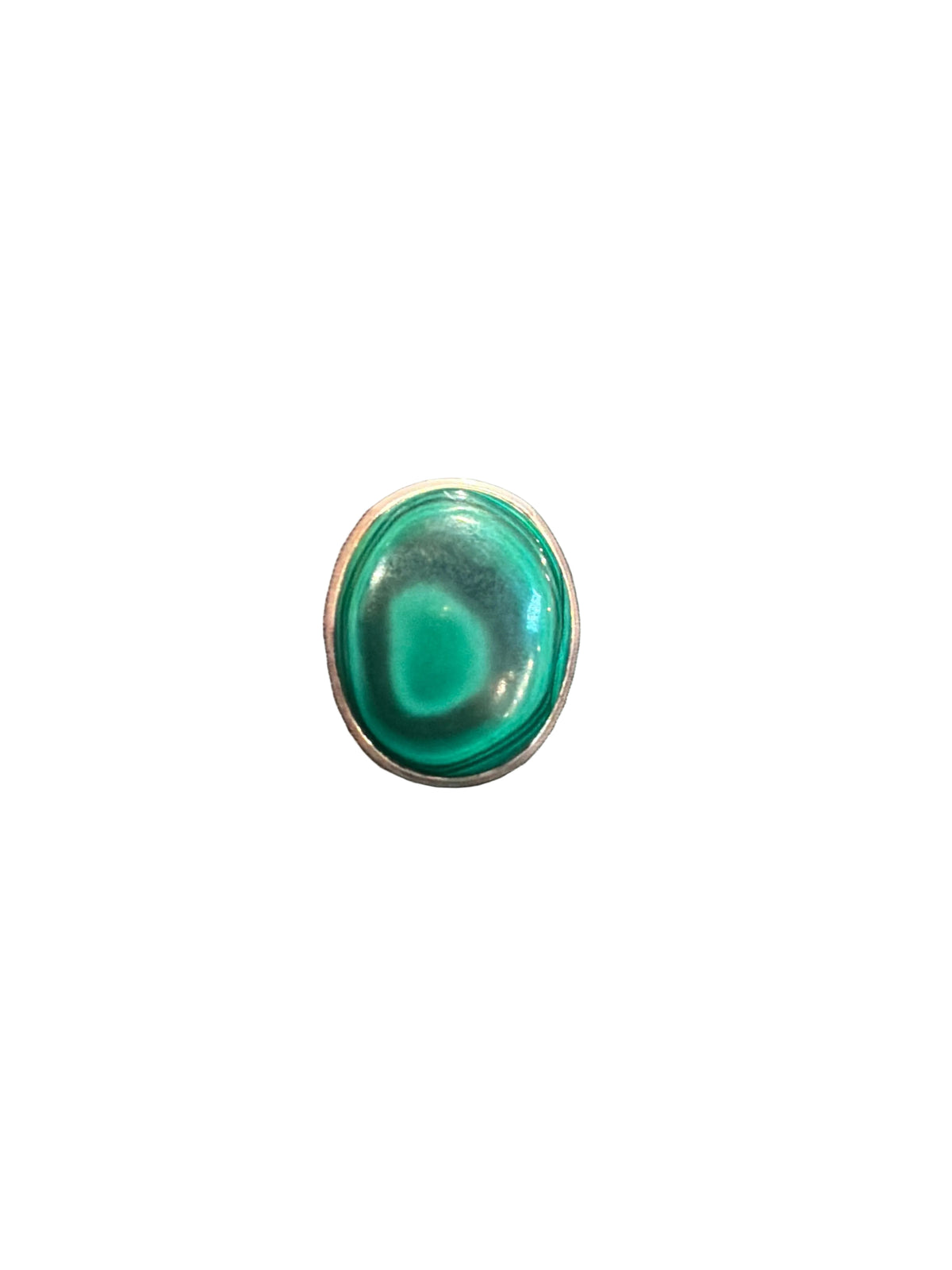 Malachite Oval Large Wave Bezel Sterling Silver Ring Size 7