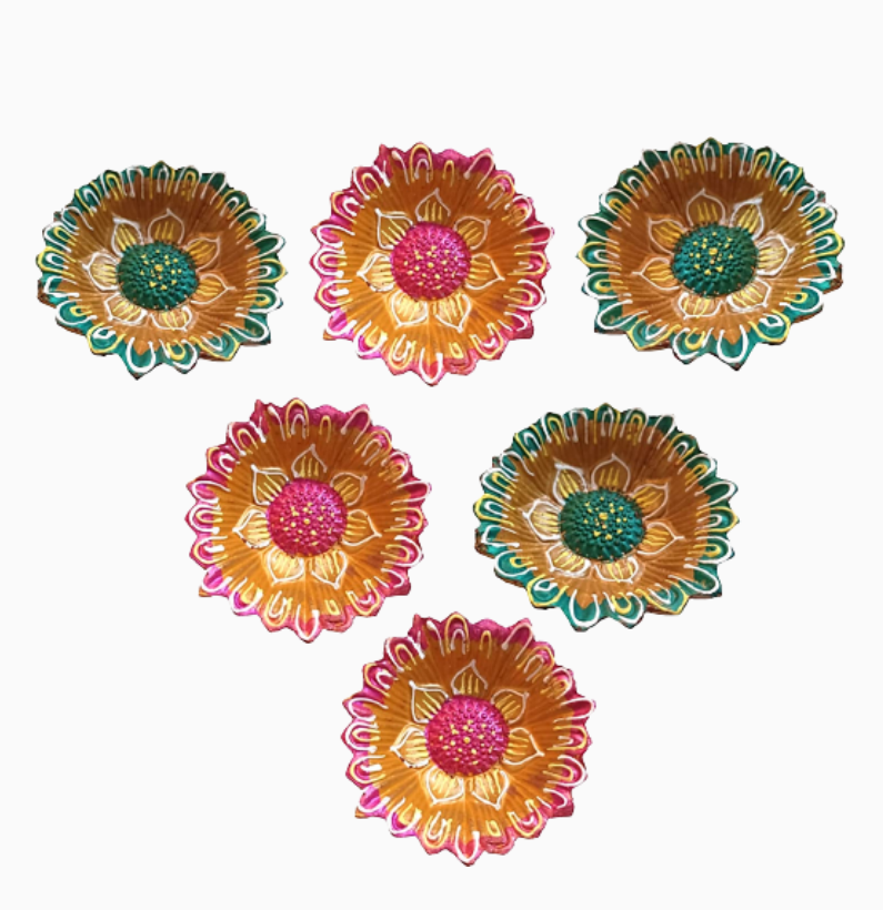 Terracotta Painted Colorful Diwali Pooja Diya Assorted Color
