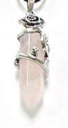Rose Quartz D/T Point With 16x48mm Plated Rose Pendant