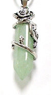 Green Aventurine D/T Point With 16x48mm Plated Rose Pendant