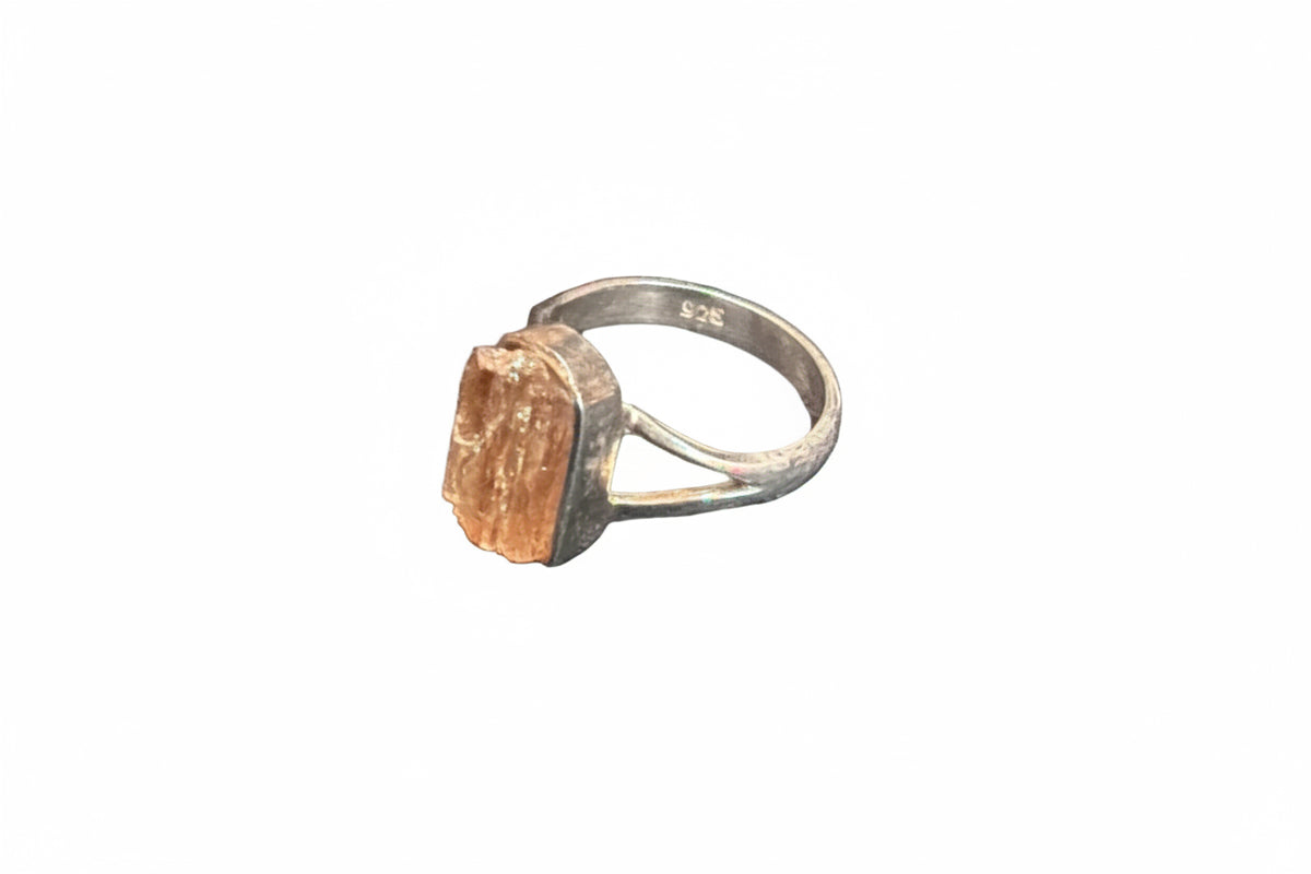 Imperial Topaz Polished W/ Accent White Topaz Claw Set Beated Band .925 Sterling Silver Ring Size 8