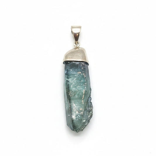 Titanium Aura Quartz Point Cap Set Sterling Silver Pendant