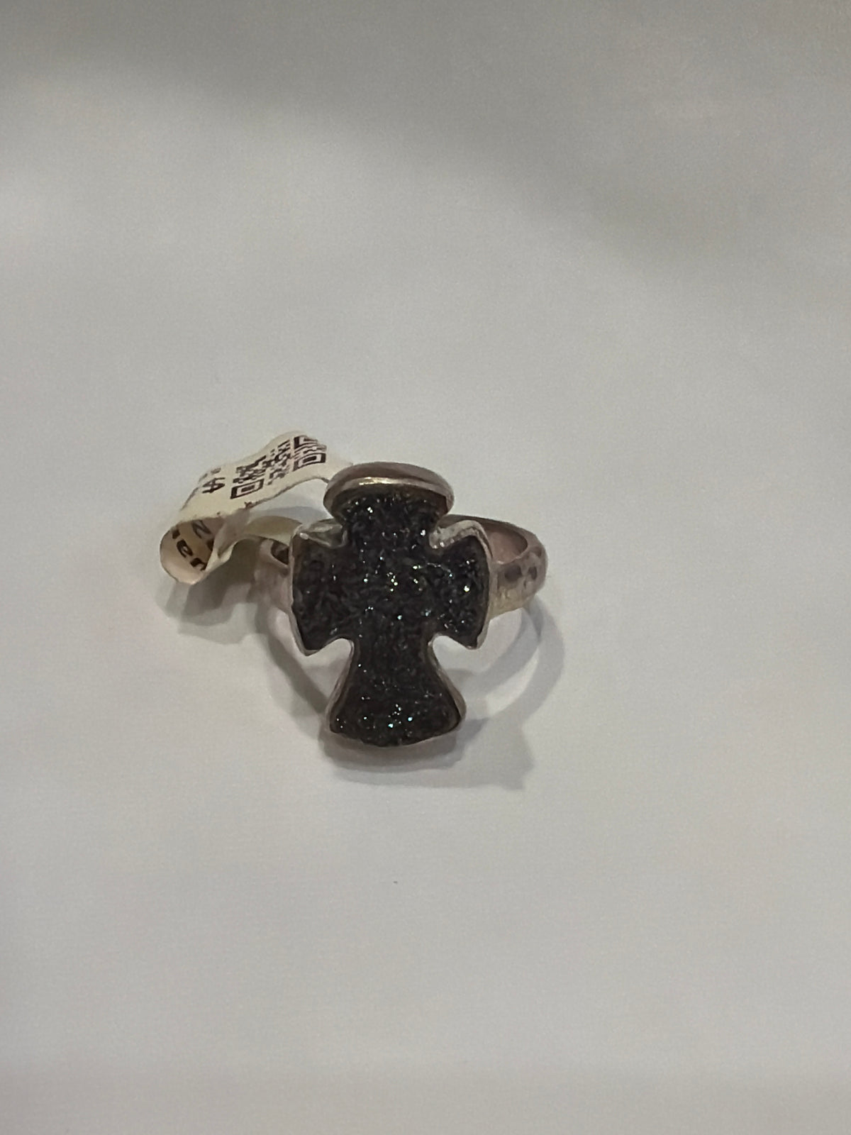 Quartz Druzy Cross .925 Silver Ring Size 7