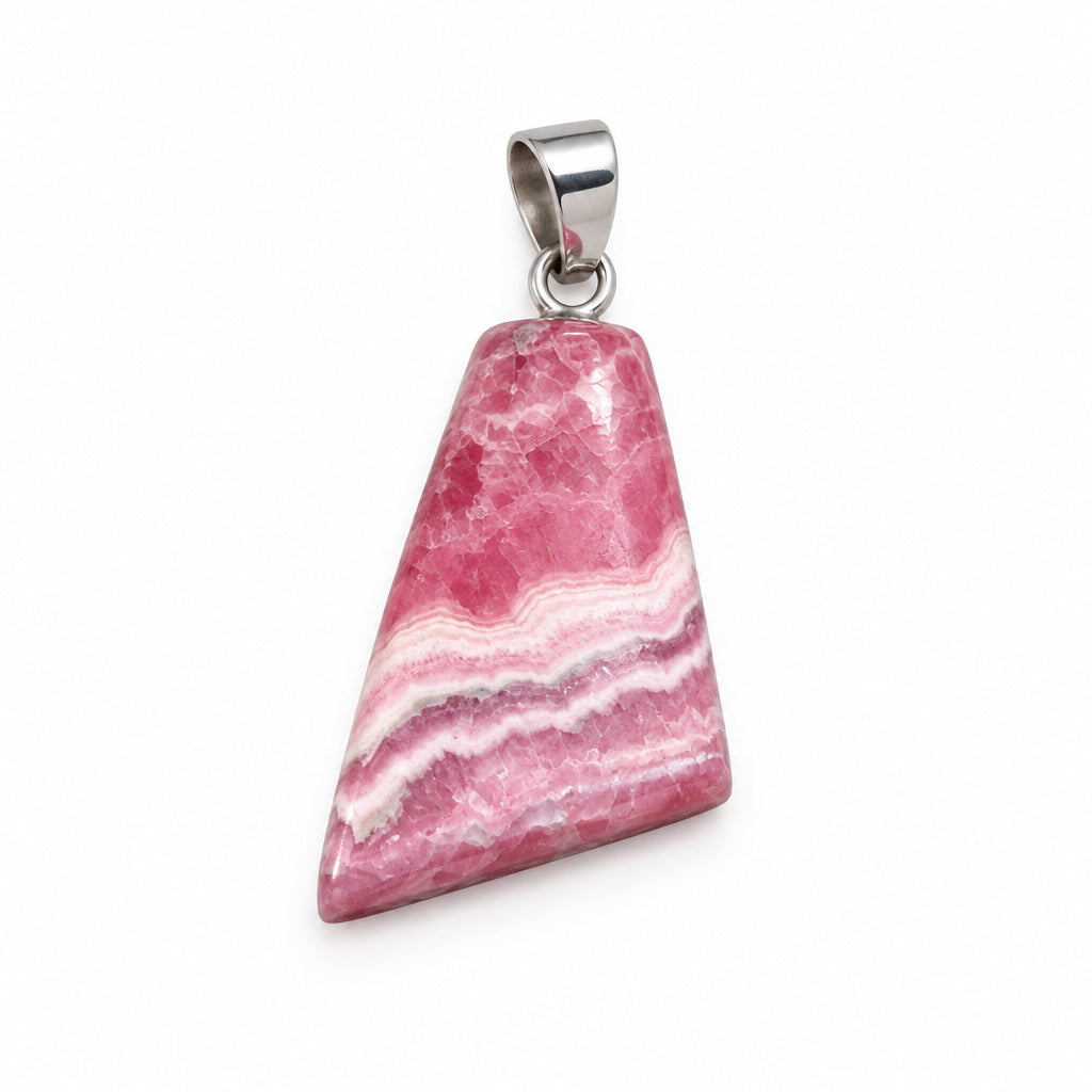 Rhodochrosite Tumbled Cap Set Sterling Silver Pendant