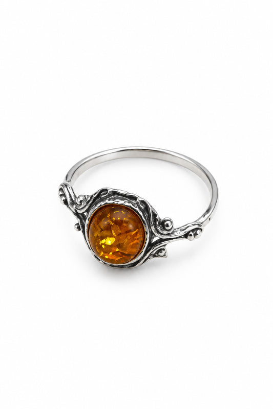 Amber Oval Cab Filigree Frame Silver Rings Stye# I