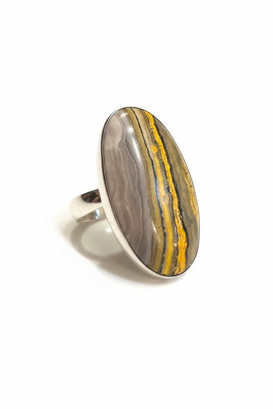 Bumble Bee Jasper Oval Cab Adjustable Sterling Silver Ring