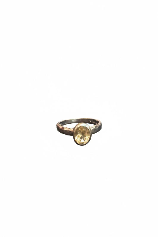 Citrine Faceted Oval Beated Band Silver Ring Size 7