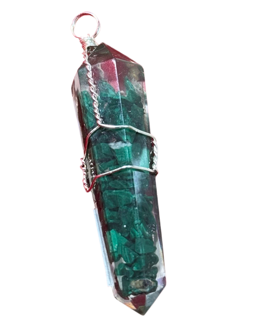 Malachite Orgone Wire Wrap Point Pendant