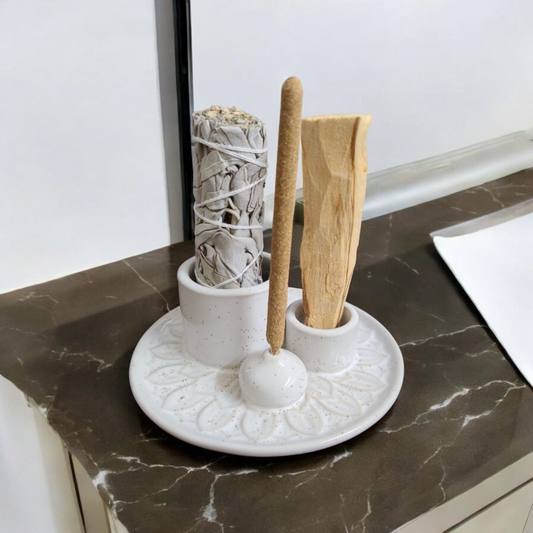 Pure White Ceramic Burner Style # 20B - 5" Ceramic Burner (Smudge Stick, Palo Santo Wood & Incense Burner)