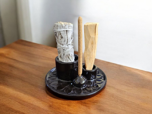 Black Style # 20F - 5" Ceramic Burner (Smudge Stick, Palo Santo Wood & Incense Burner)