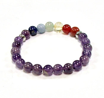 Amethyst With Chakra Stones Round Beaded Crystal Bracelet