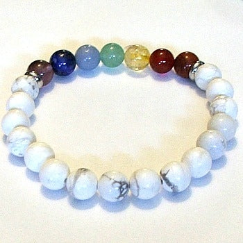 Howlite With Chakra Stones 8MM Round Beaded Bracelet