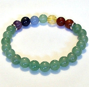 Green Aventurine with Chakra Stones 8MM Beaded Bracelet