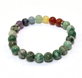 Jade Snake Dragon with Chakra Stones 8MM Round Beaded Bracelet