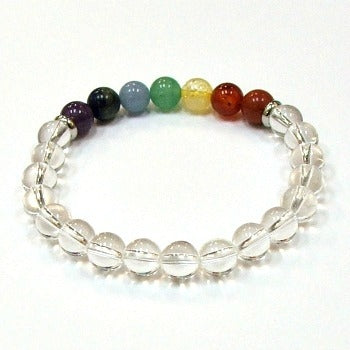 Clear Quartz With Chakra Stones 8MM Round Beaded Bracelet