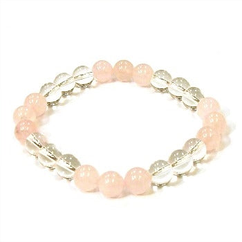 Rose Quartz Clear Quartz 8MM Two Stone 3 Each Round Beaded Bracelets