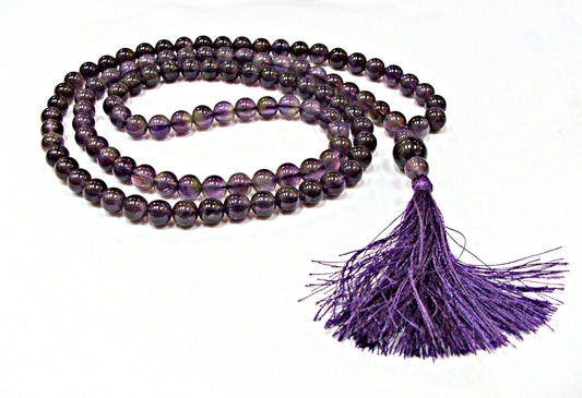 Amethyst 8mm 108 Beaded Mala with Guru Beads & Tassel
