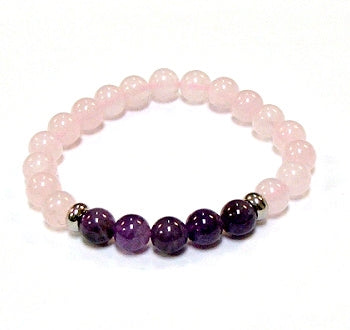 Rose Quartz With Five Amethyst Round Beaded Bracelet