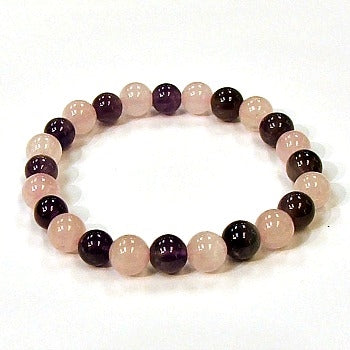 Rose Quartz And Amethyst 8MM Two Stone Round Beaded Bracelet
