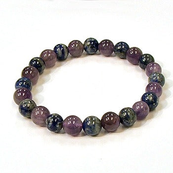 Amethyst And Lapis Lazuli Two Stone 8MM Round Beaded Bracelet