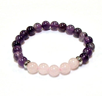 Amethyst With Five Rose Quartz Round Beaded Bracelet