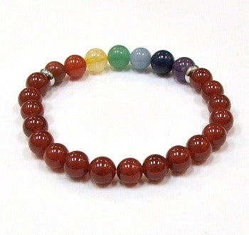 Carnelian Red Agate With Chakra Stones 8MM Round Beaded Bracelet
