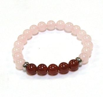 Rose Quartz With Five Carnelian Round Beaded Bracelet