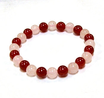 Rose Quartz And Carnelian 8MM Round Beaded Bracelet
