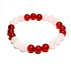 Rose Quartz Carnelian 8MM Two Stone 3 Each Round Beaded Bracelets