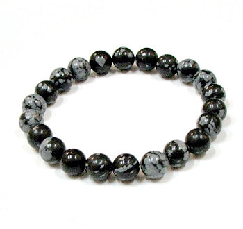 Snowflake Obsidian 8MM Round Beaded  Bracelet