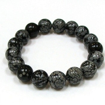 Snowflake Obsidian 12mm Round Beaded Bracelet