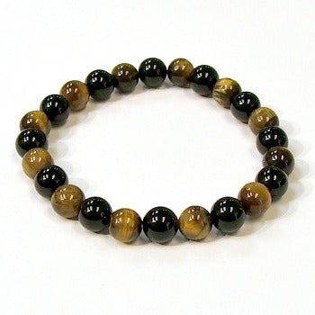 Tiger Eye And Black Onyx 8mm Round Beaded Bracelet