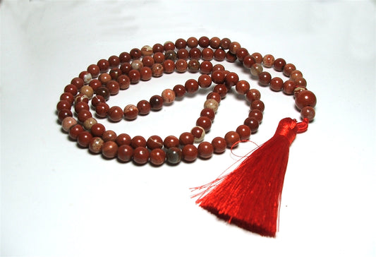 Red Jasper 8mm 108 Beaded Mala with Guru Beads & Tassel